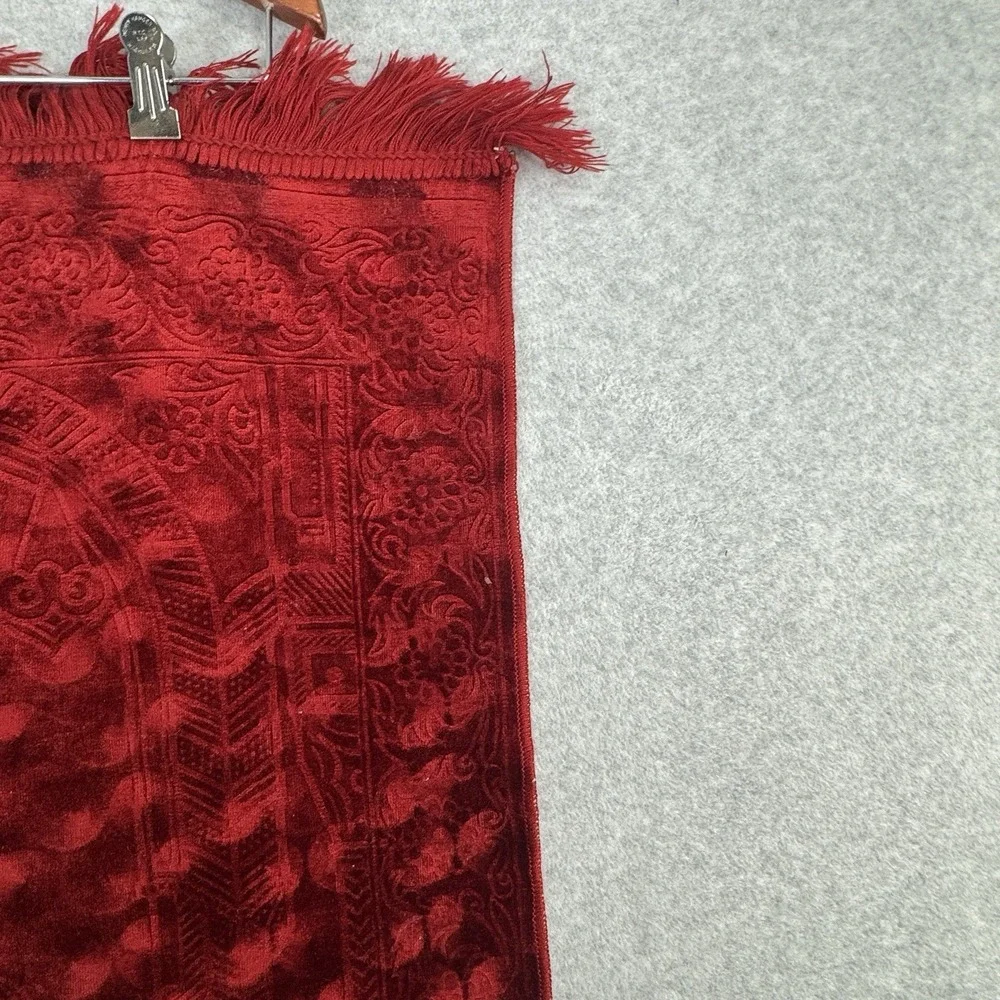 Turkish Islamic‎ Prayer Rug Red Velvet Mosque Motif Fringe Wall Art